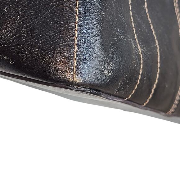 Etienne Aigner Large Black Leather White Stitch Tote Great Computer or Beach Bag - Picture 8 of 10